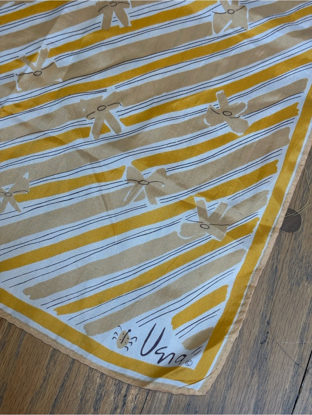 Vintage Vera Neumann Yellow & Tan silk Scarf